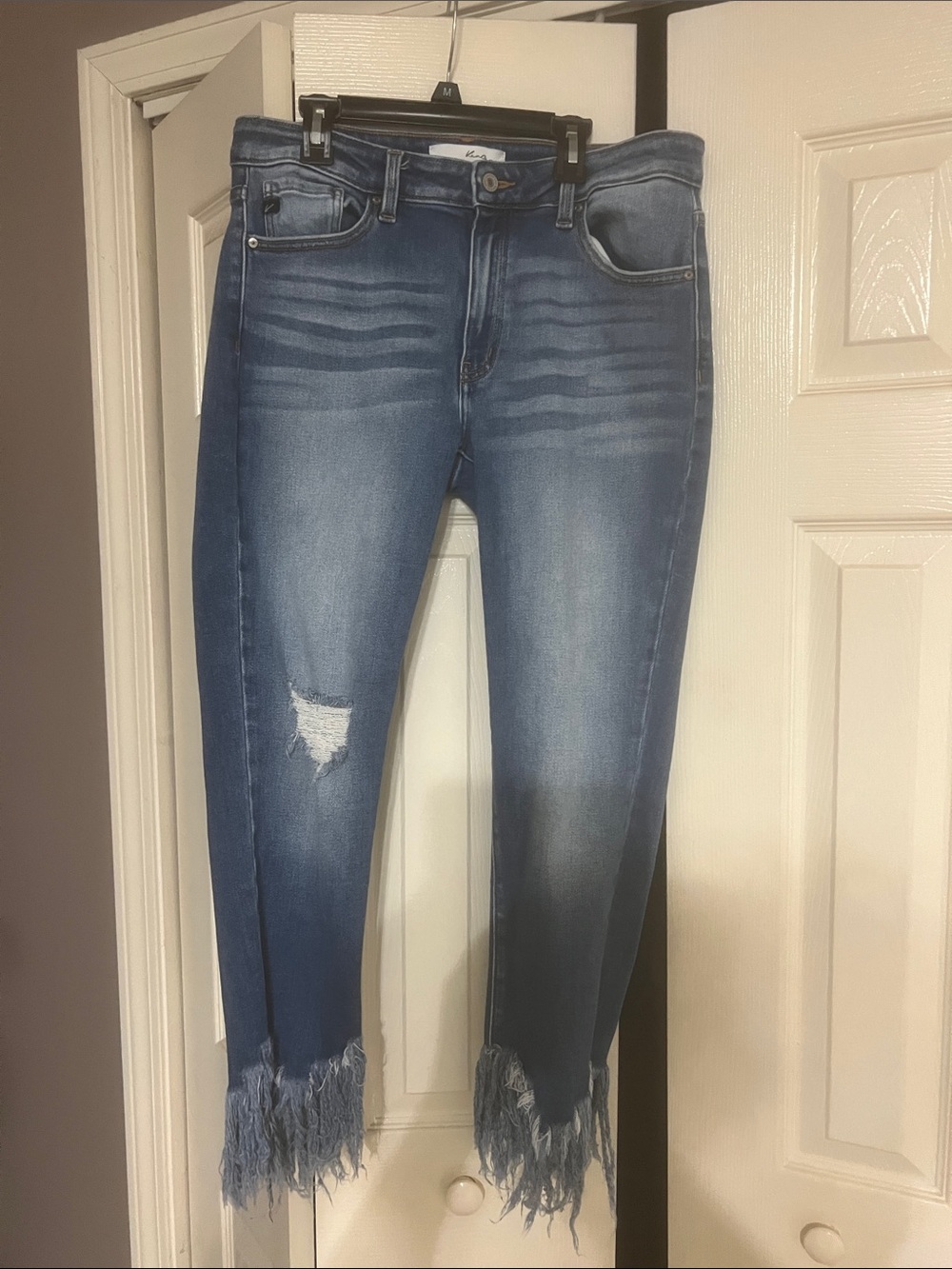 KanCan Medium Blue Distressed Frayed Hem Jeans